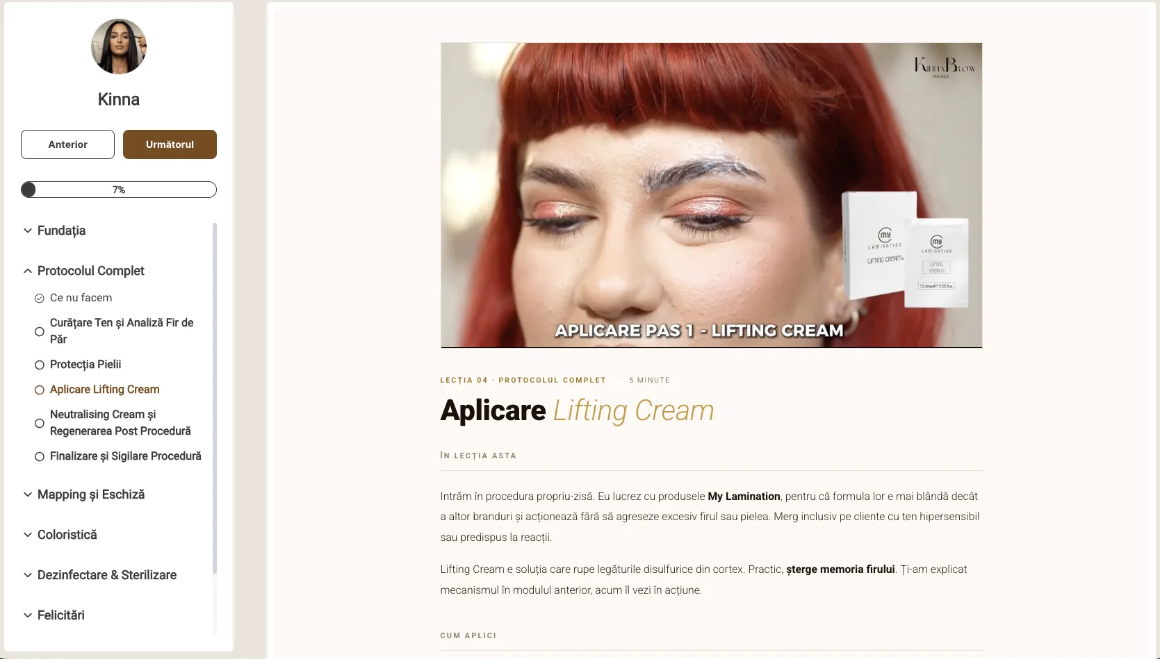 Lecția de aplicare Lifting Cream: video pe clientă reală și protocolul scris